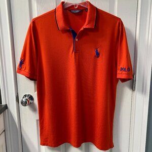 Polo Golf Ralph Lauren Pro Fit Big Pony Rugby Polo Shirt Orange Navy Size XL